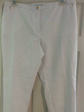 Calvin Klein White High-Rise Dress Pants with Gold Logo Button
